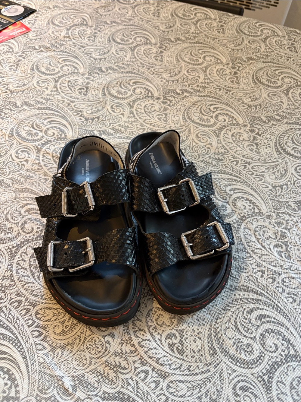 Zadig & Voltaire Black Leather Buckle Sandals